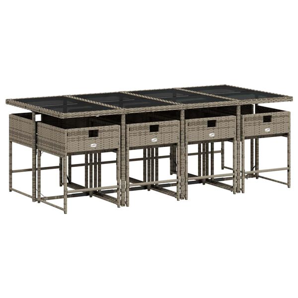 vidaXL 9 Piece Garden Dining Set with Cushions Grey Poly Rattan
