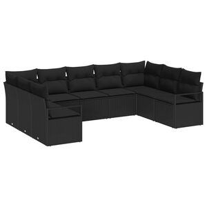 vidaXL Garden Sofa Set 9 pcs Black Poly Rattan and Powder-Coated Steel