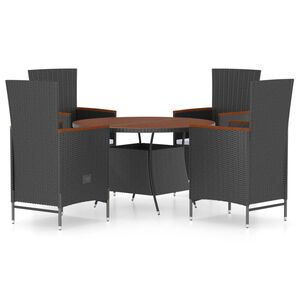 vidaXL 5 Piece Outdoor Dining Set with Cushions Poly Rattan Black