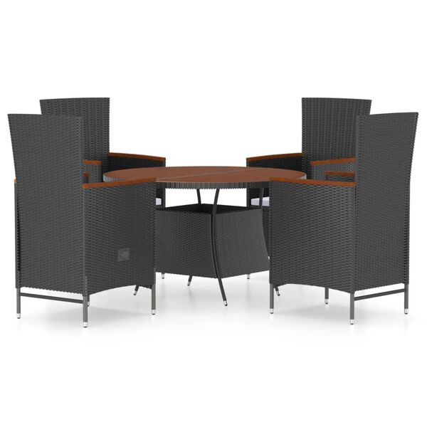 vidaXL 5 Piece Outdoor Dining Set with Cushions Poly Rattan Black