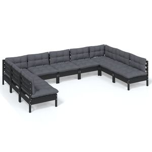 vidaXL 9 Piece Garden Lounge Set with Cushions Black Solid Pinewood