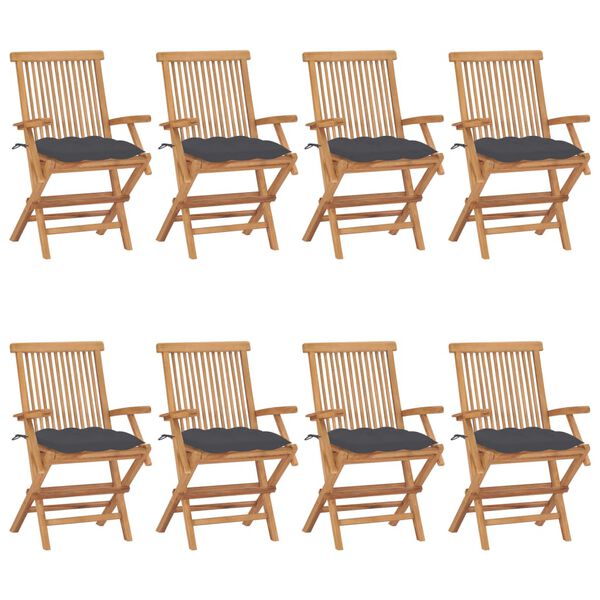 vidaXL Garden Chairs with Anthracite Cushions 8 pcs Solid Teak Wood