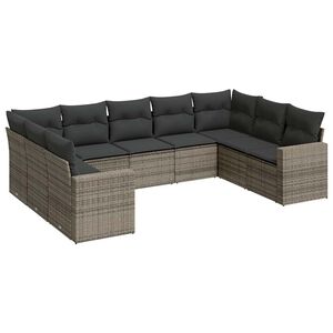 vidaXL 9 Piece Garden Sofa Set with Cushions Grey Poly Rattan