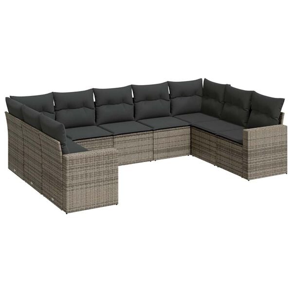 vidaXL 9 Piece Garden Sofa Set with Cushions Grey Poly Rattan