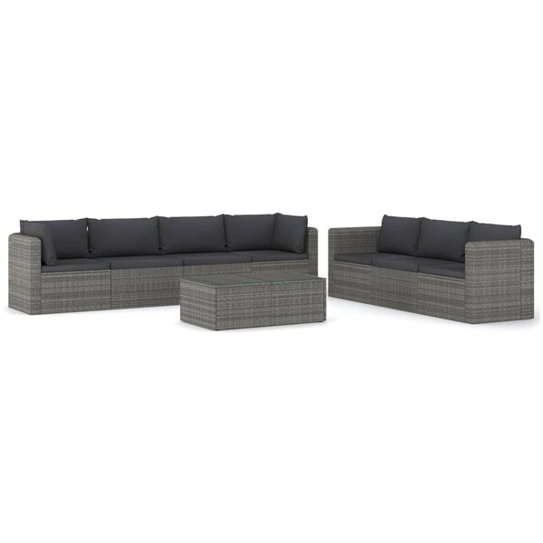 vidaXL 8 Piece Garden Lounge Set with Cushions Poly Rattan Grey