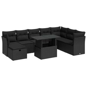 vidaXL 9 Piece Garden Sofa Set with Cushions Black Poly Rattan