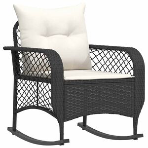 vidaXL Garden Rocking Chair with Cushions Black Poly Rattan