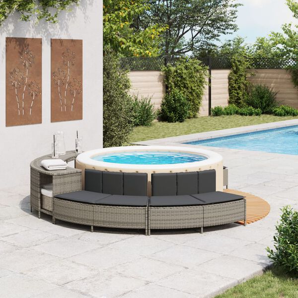 vidaXL Hot Tub Benches with Cushions 2 pcs Grey Poly Rattan