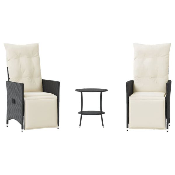 vidaXL 3 Piece Bistro Set with Cushions Black Poly Rattan