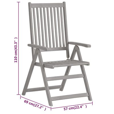 vidaXL Garden Reclining Chairs 3 pcs Grey Solid Acacia Wood