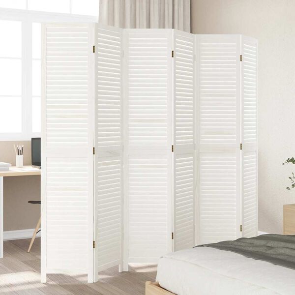 vidaXL Room Divider&nbsp;6 Panels White Solid Wood Paulownia