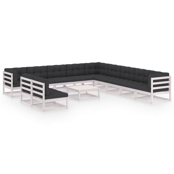 vidaXL 12 Piece Garden Lounge Set with Cushions White Solid Pinewood