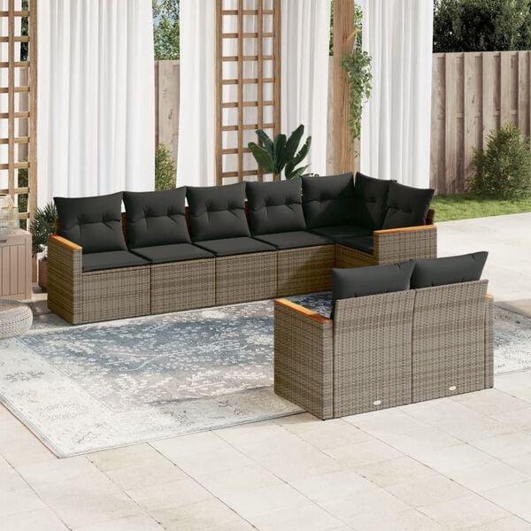 vidaXL 8 Piece Garden Sofa Set with Cushions Grey Poly Rattan