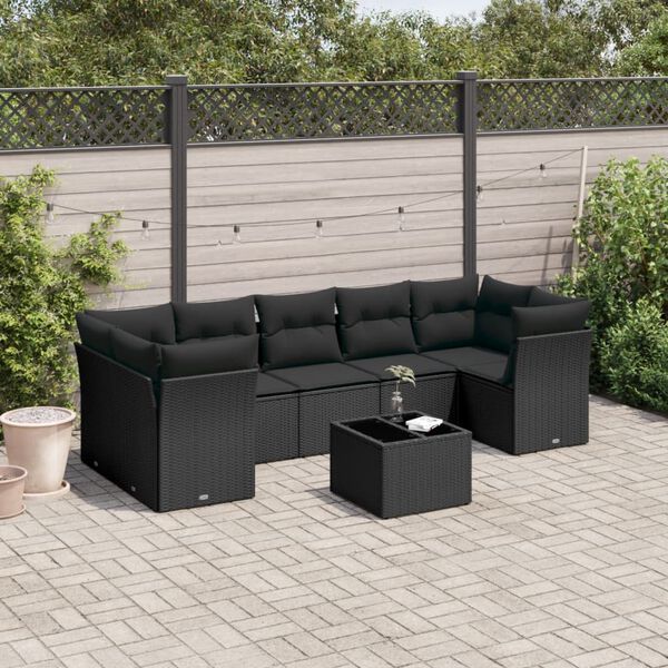 vidaXL 8 Piece Garden Sofa Set with Cushions Black Poly Rattan