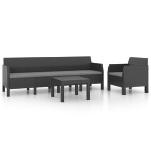 vidaXL 3 Piece Garden Lounge Set with Cushions PP Rattan Anthracite