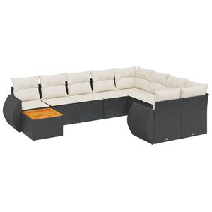 vidaXL 10 Piece Garden Sofa Set with Cushions Black Poly Rattan