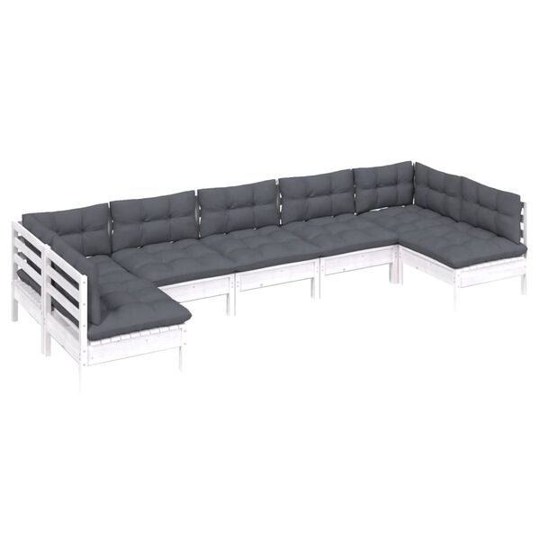 vidaXL 7 Piece Garden Lounge Set with Cushions White Solid Pinewood