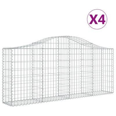 vidaXL Arched Gabion Baskets 4 pcs 200x30x80/100 cm Galvanised Iron