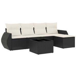 vidaXL 6 Piece Garden Sofa Set with Cushions Black Poly Rattan