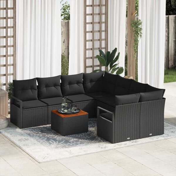 vidaXL Garden Sofa Set with Storage 9 pcs Black Poly Rattan