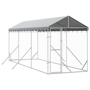 vidaXL Outdoor Dog Kennel with Roof Silver 2x6x2.5 m Galvanised Steel