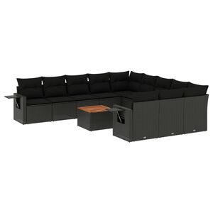 vidaXL 12 Piece Garden Sofa Set with Cushions Black Poly Rattan