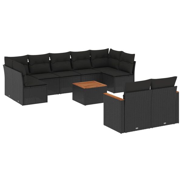 vidaXL 10 Piece Garden Sofa Set with Cushions Black Poly Rattan