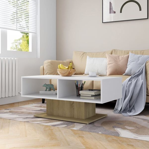 vidaXL Coffee Table White and Sonoma Oak 103.5x50x44.5 cm Engineered Wood