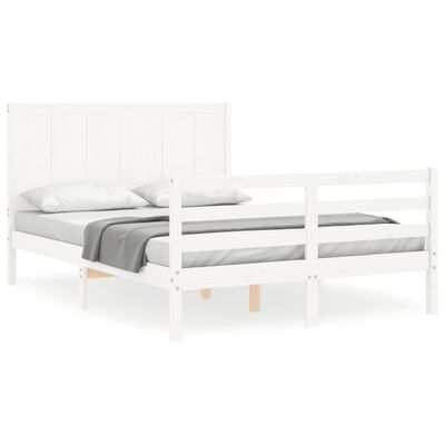 vidaXL Bed Frame with Headboard White Double Solid Wood