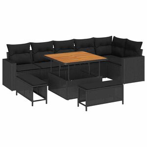vidaXL Garden Sofa Set Height-Adjustable 9 pcs Black Poly Rattan