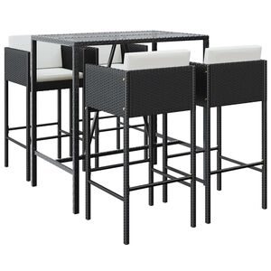 vidaXL 5 Piece Garden Bar Set with Cushions Black Poly Rattan