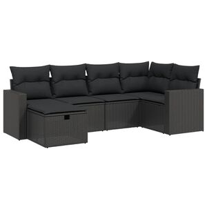 vidaXL 6 Piece Garden Sofa Set with Cushions Black Poly Rattan