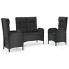 vidaXL 3 Piece Garden Dining Set with Cushions Black Poly Rattan