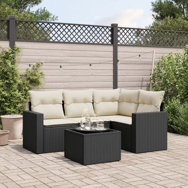 vidaXL 5 Piece Garden Sofa Set with Cushions Black Poly Rattan
