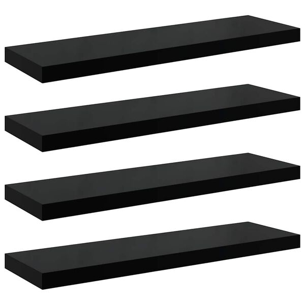 vidaXL Floating Wall Shelves 4 pcs High Gloss Black 80x23.5x3.8 cm MDF