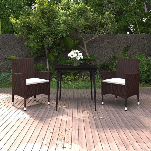 vidaXL 3 Piece Garden Dining Set with Cushions Poly Rattan and Glass