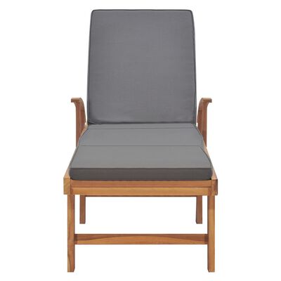 vidaXL Sun Lounger with Cushion Solid Teak Wood Dark Grey