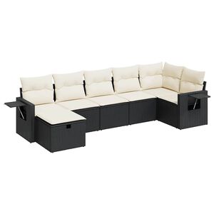 vidaXL 7 Piece Garden Sofa Set with Cushions Black Poly Rattan