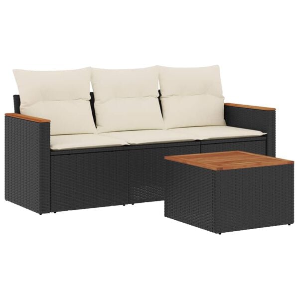 vidaXL 4 Piece Garden Sofa Set with Cushions Black Poly Rattan