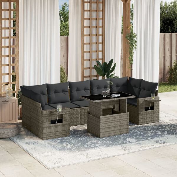 vidaXL 8 Piece Garden Sofa Set with Cushions Grey Poly Rattan