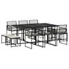 vidaXL 11 Piece Garden Dining Set with Cushions Black Poly Rattan