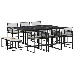 vidaXL 11 Piece Garden Dining Set with Cushions Black Poly Rattan