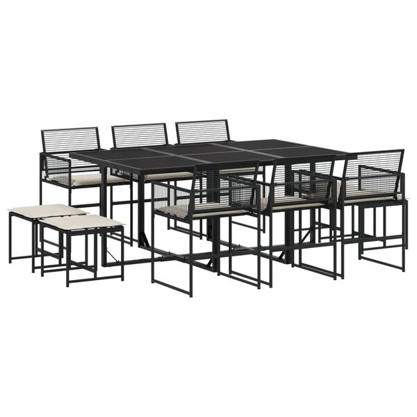 vidaXL 11 Piece Garden Dining Set with Cushions Black Poly Rattan