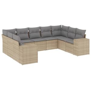 vidaXL 9 Piece Garden Sofa Set with Cushions Beige Poly Rattan