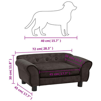vidaXL Dog Sofa Brown 72x45x30 cm Plush