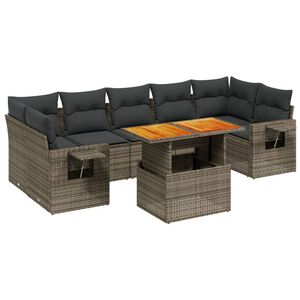 vidaXL 8 Piece Garden Sofa Set with Cushions Grey Poly Rattan