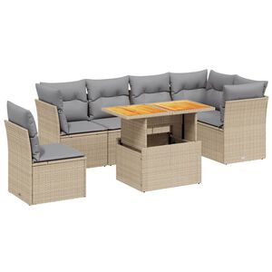 vidaXL 7 Piece Garden Sofa Set with Cushions Beige Poly Rattan