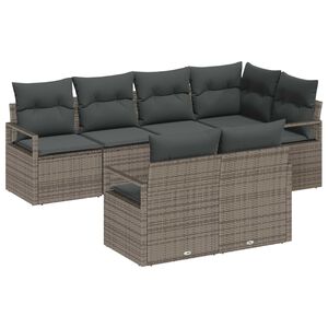 vidaXL Garden Sofa Set with Cushion 7 pcs Grey Poly Rattan