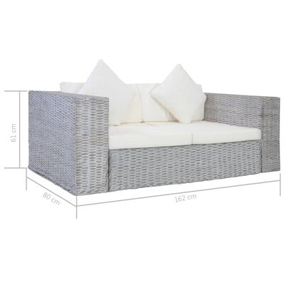 vidaXL 2-Seater Sofa with Cushions Grey Natural Rattan