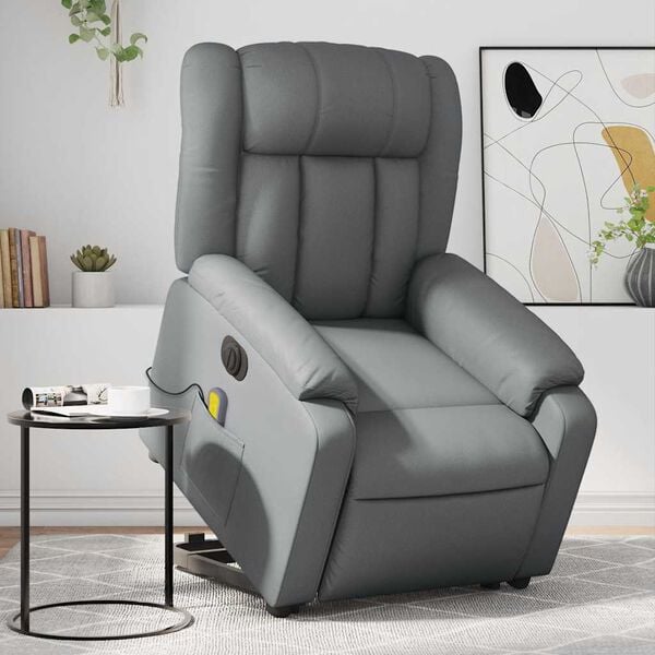vidaXL Electric Stand up Massage Recliner Chair Grey Faux Leather
